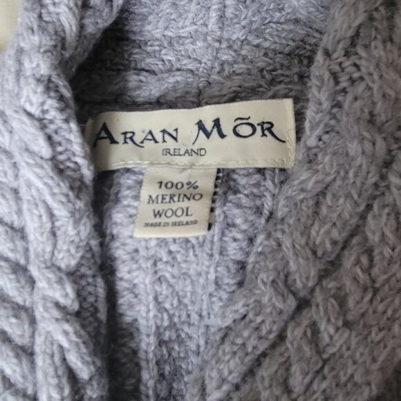 ARAN MOR Ireland grey Wool Open Knit Cardigan Sweater M - Picture 2 of 2